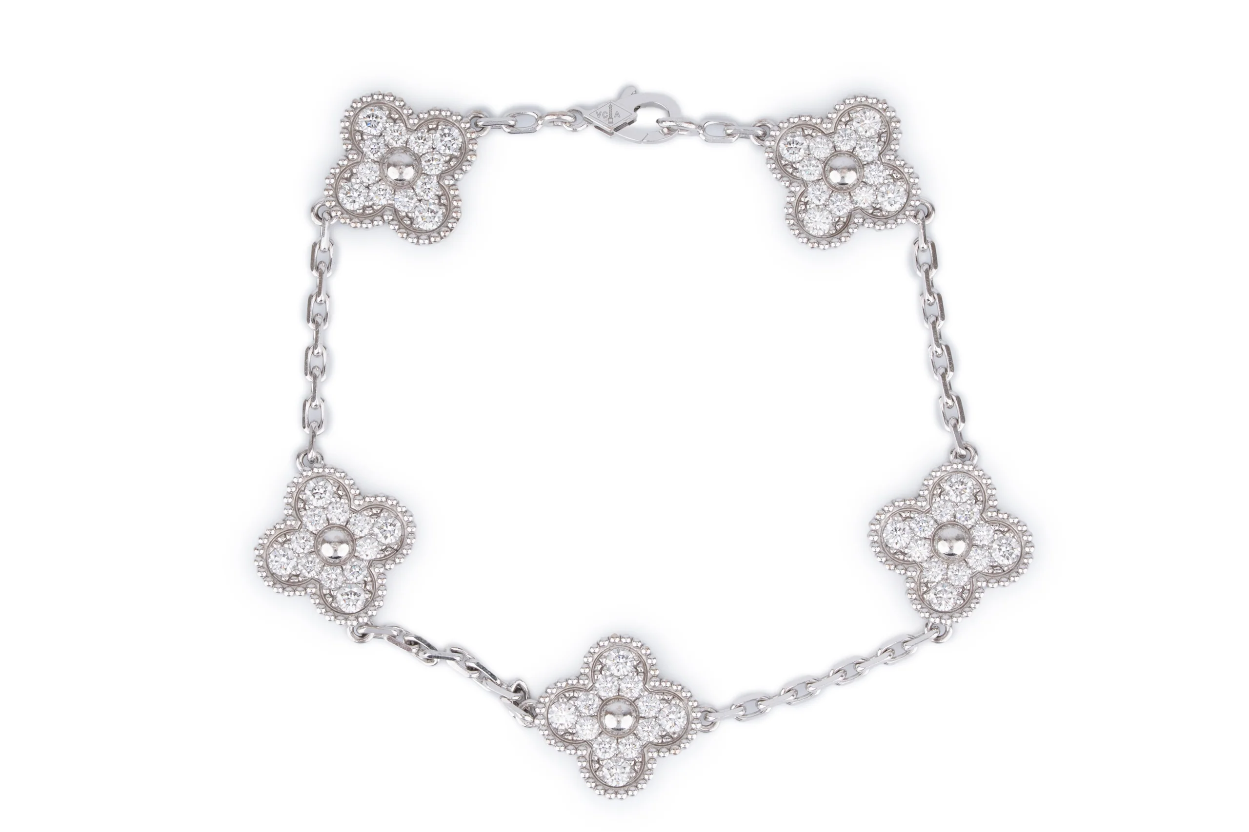 Van Cleef And Arpels Vintage Alhambra Bracelet	5 Motif	White Gold 	Diamond