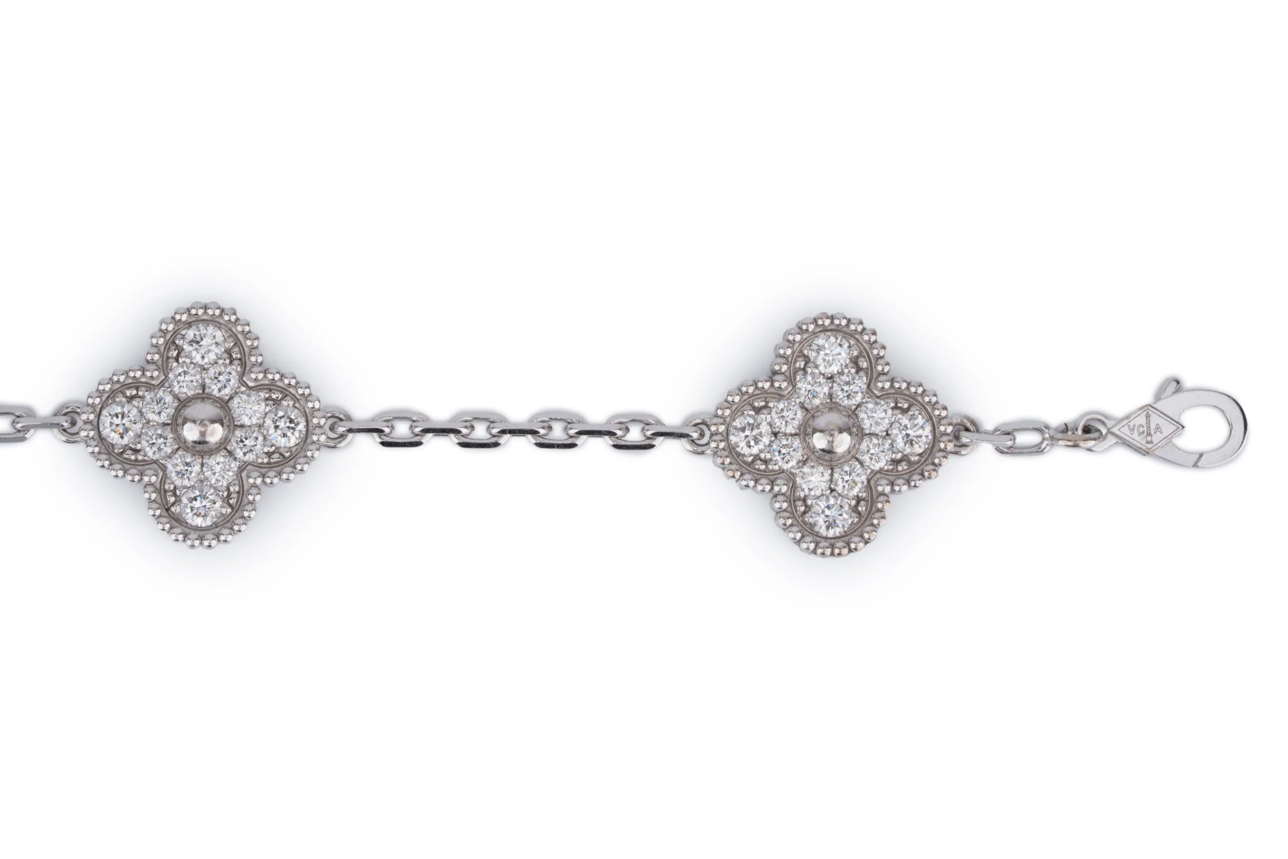 Van Cleef And Arpels Vintage Alhambra Bracelet	5 Motif	White Gold 	Diamond - Image 5