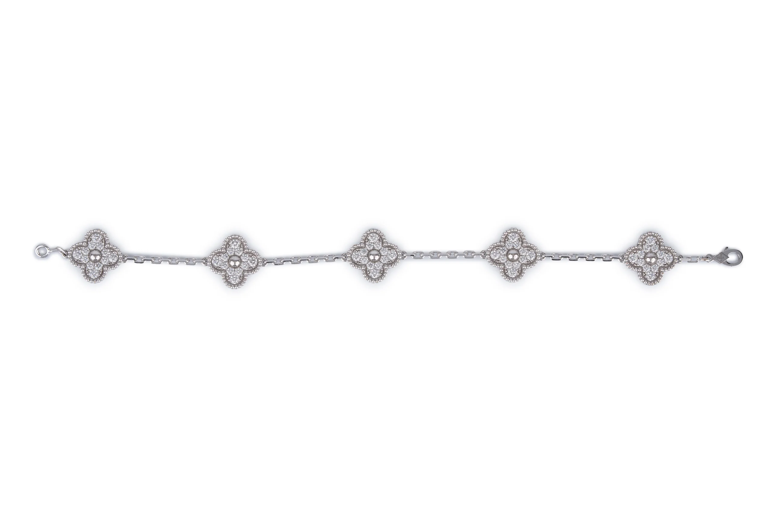 Van Cleef And Arpels Vintage Alhambra Bracelet	5 Motif	White Gold 	Diamond - Image 6