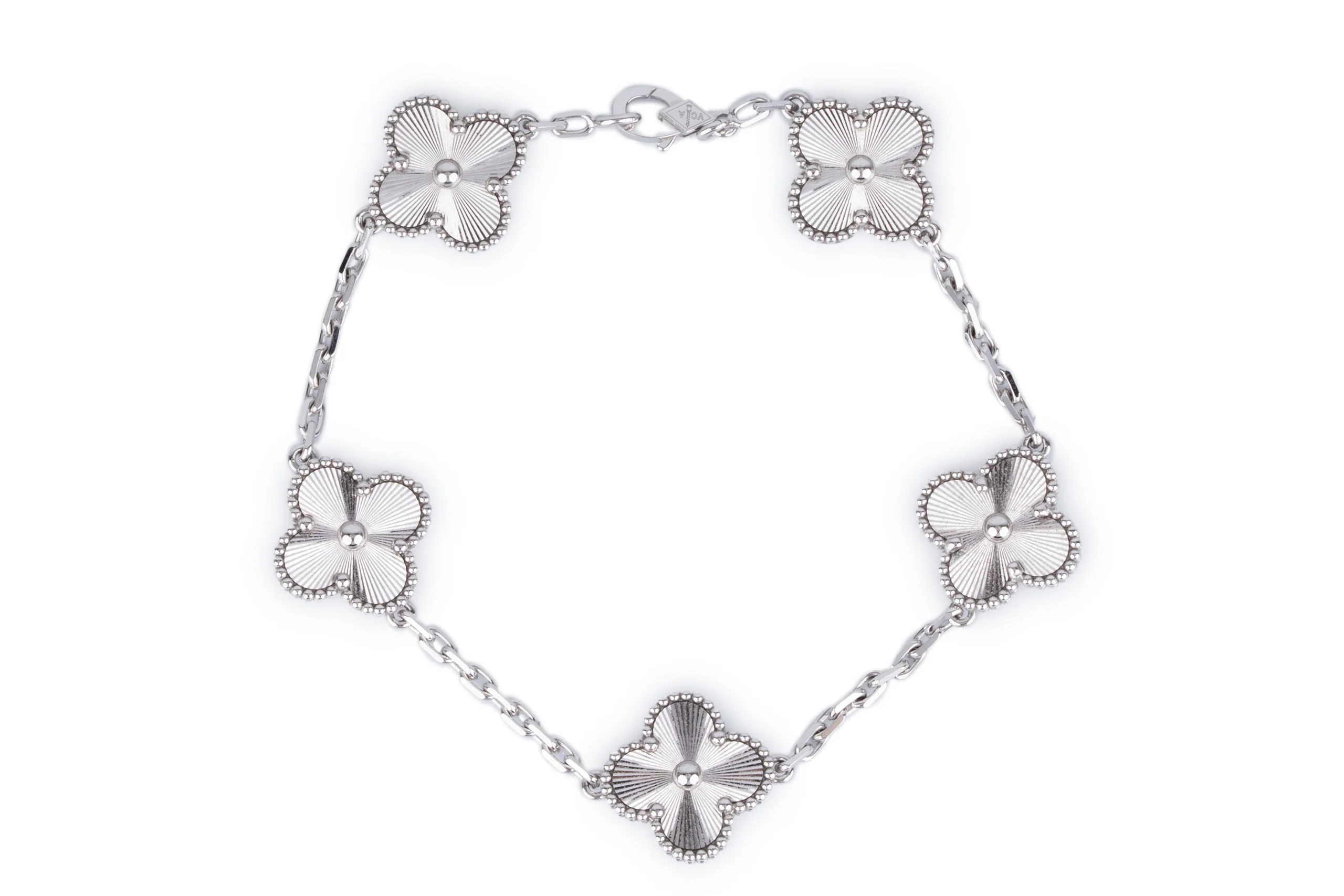 Van Cleef And Arpels Bracelet	Vintage Alhambra 5 Motif	White Gold 	Guilloche