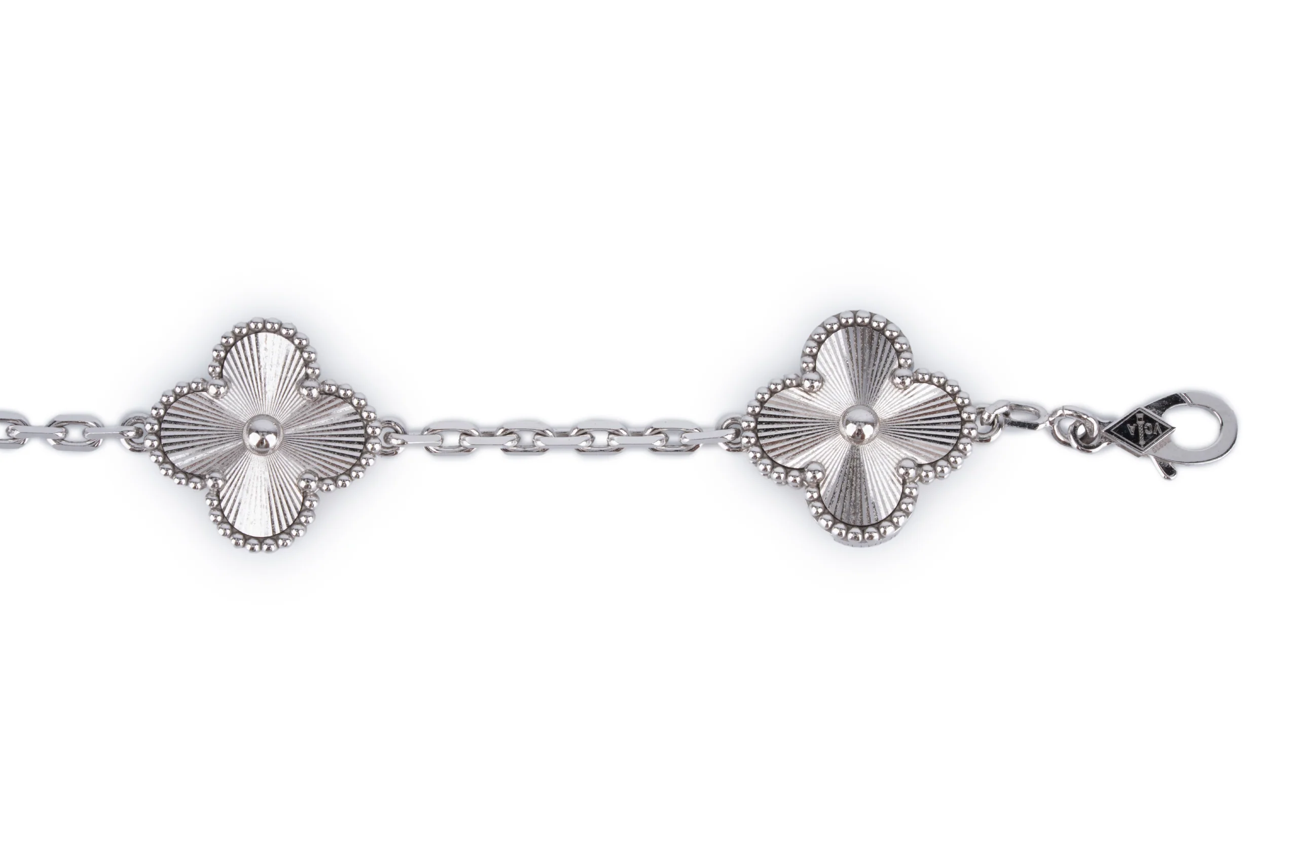 Van Cleef And Arpels Bracelet	Vintage Alhambra 5 Motif	White Gold 	Guilloche - Image 4