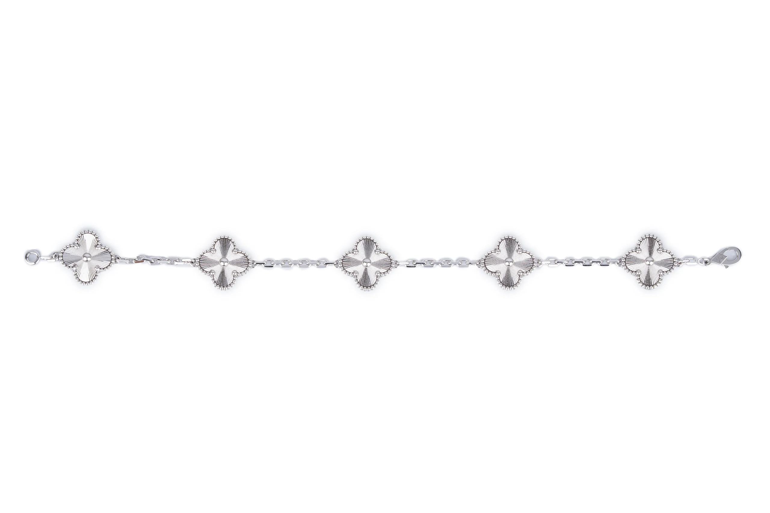 Van Cleef And Arpels Bracelet	Vintage Alhambra 5 Motif	White Gold 	Guilloche - Image 5