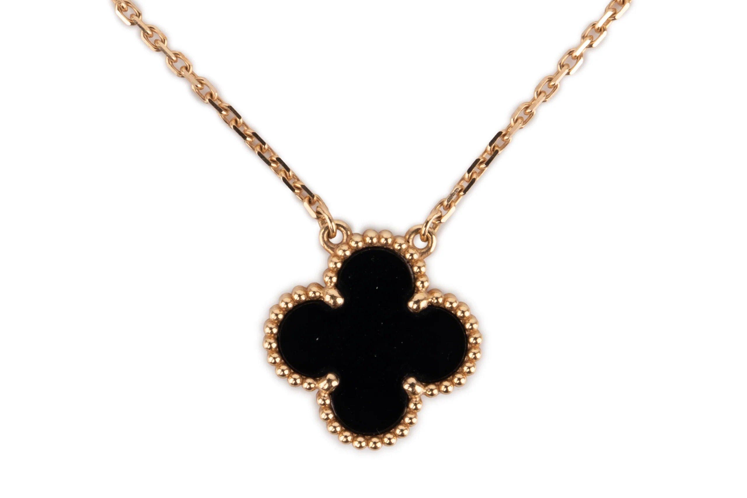 Vintage Alhambra Necklace	Onyx	Yellow Gold